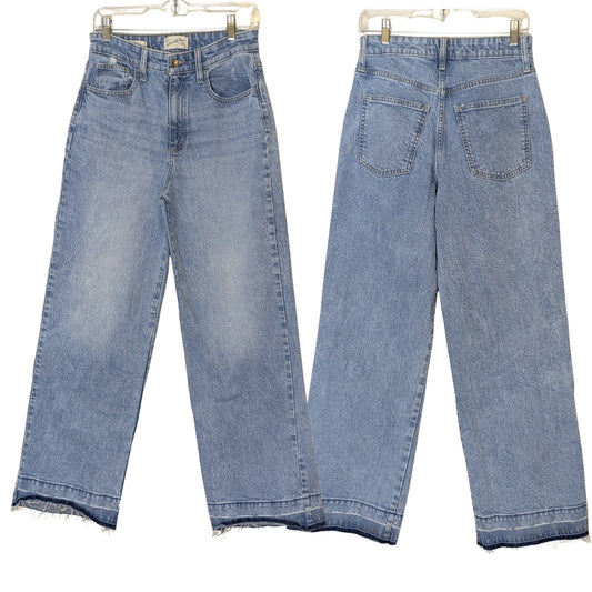 Retro Utility Streetwear High-rise Wide Straight Leg Raw Hem Jeans 6R
