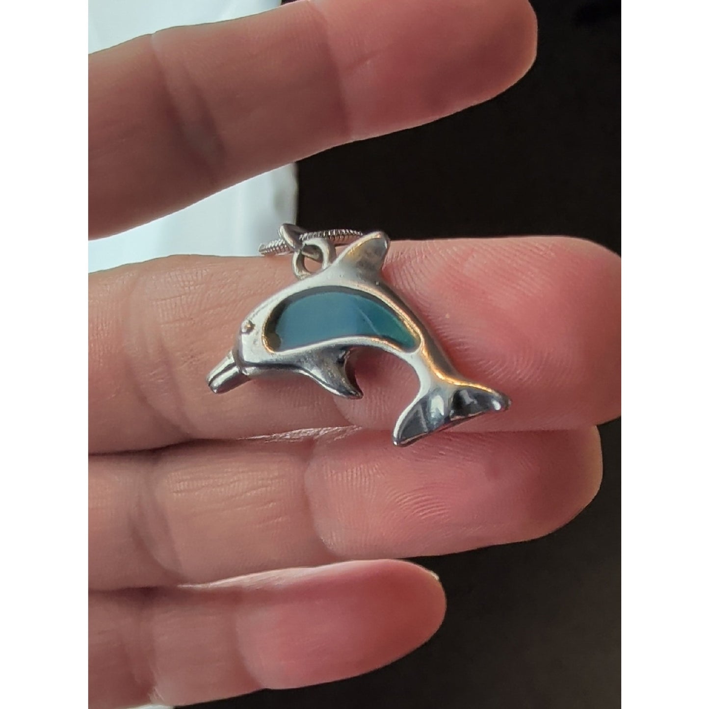 Vintage Dolphin Mood Necklace Silver Tone Coastal Nostalgia Pendant 90s
