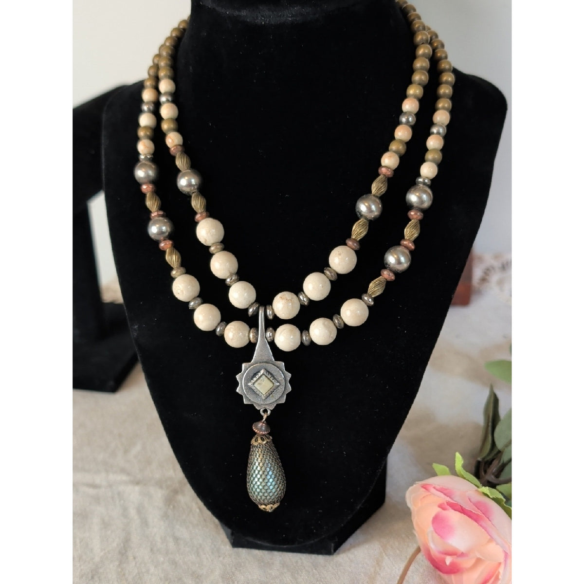 Vintage Robert Rose Artisan Necklace Southwestern Boho Mixed Metal