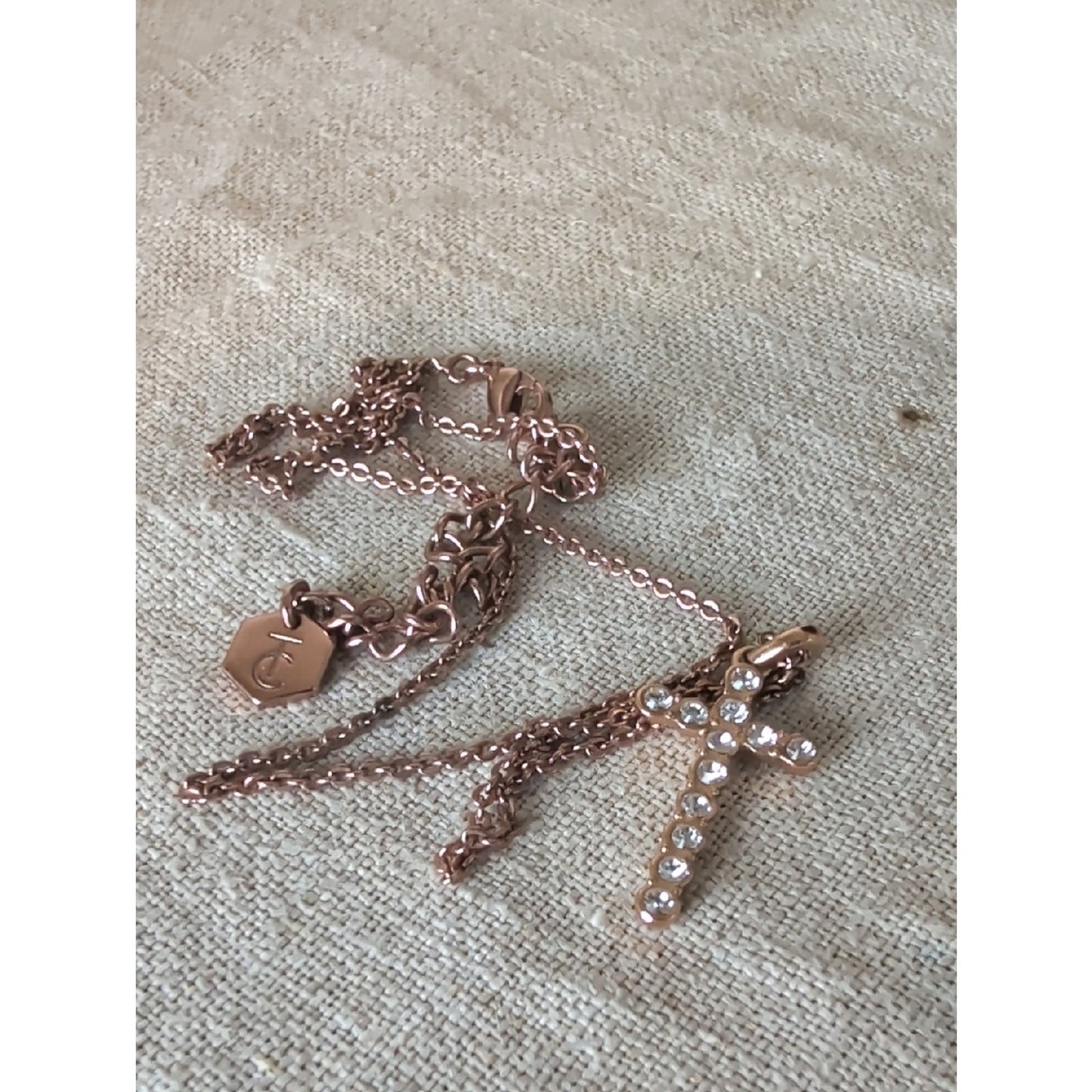 Rose Tone CZ Cross Necklace Dainty Minimalist Faith Jewelry Layering Necklace