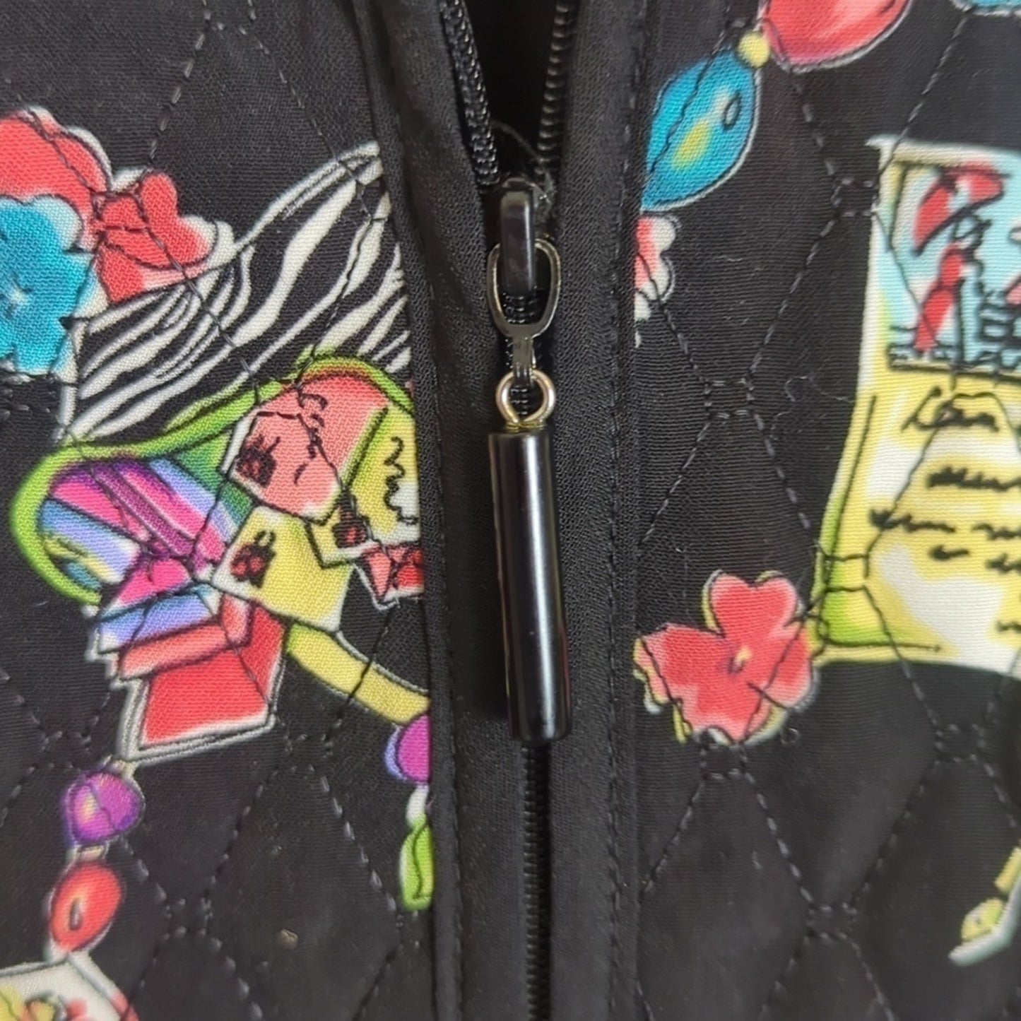Vintage Quilted Stitched Art to Wear Zip-up Jacket Floral Stationary  Women's Sma…