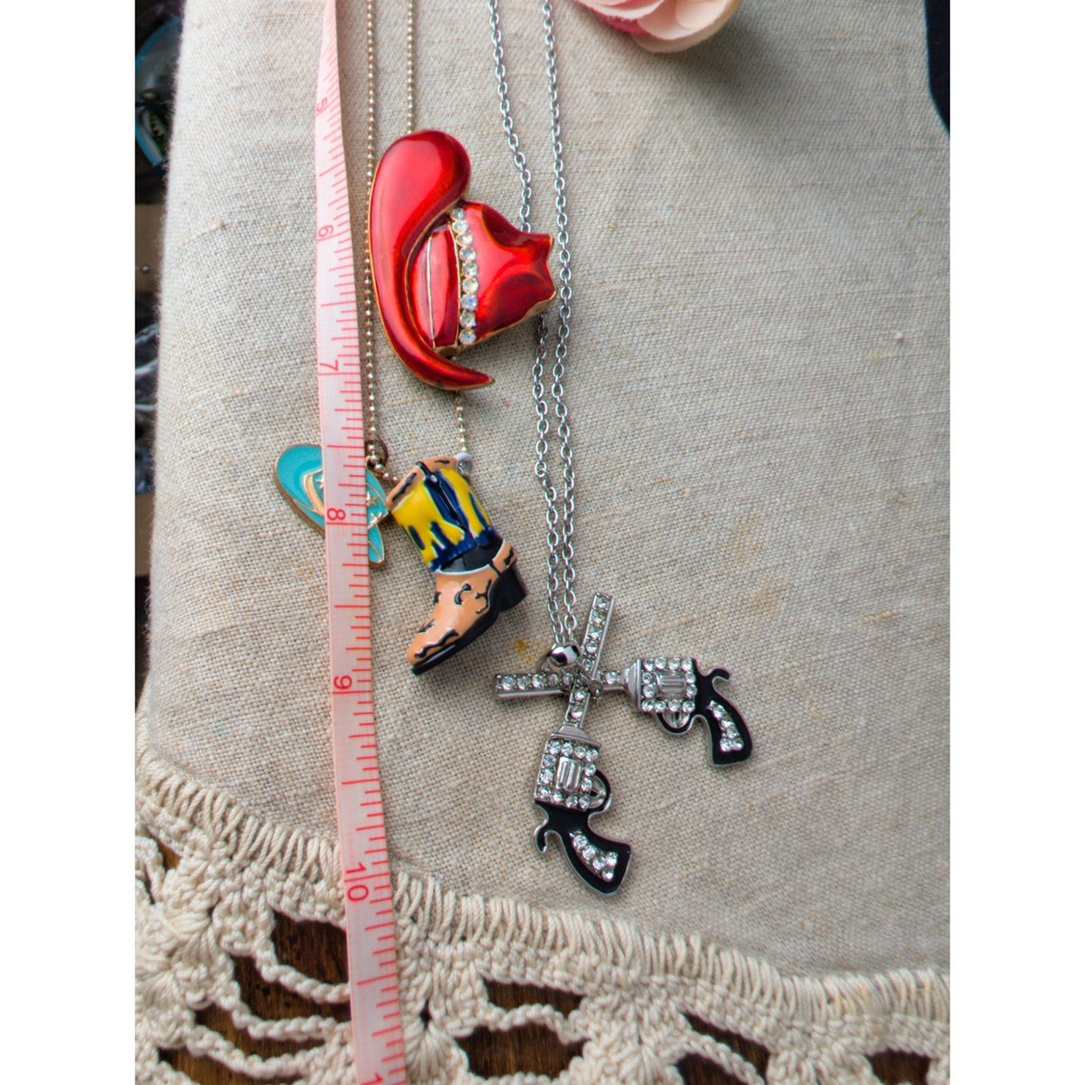 Cowgirl Jewelry Set Necklaces Charms Brooch 80's