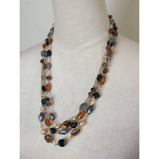 Vintage West Germany Mixed Media Statement Necklace Three Multi Layer