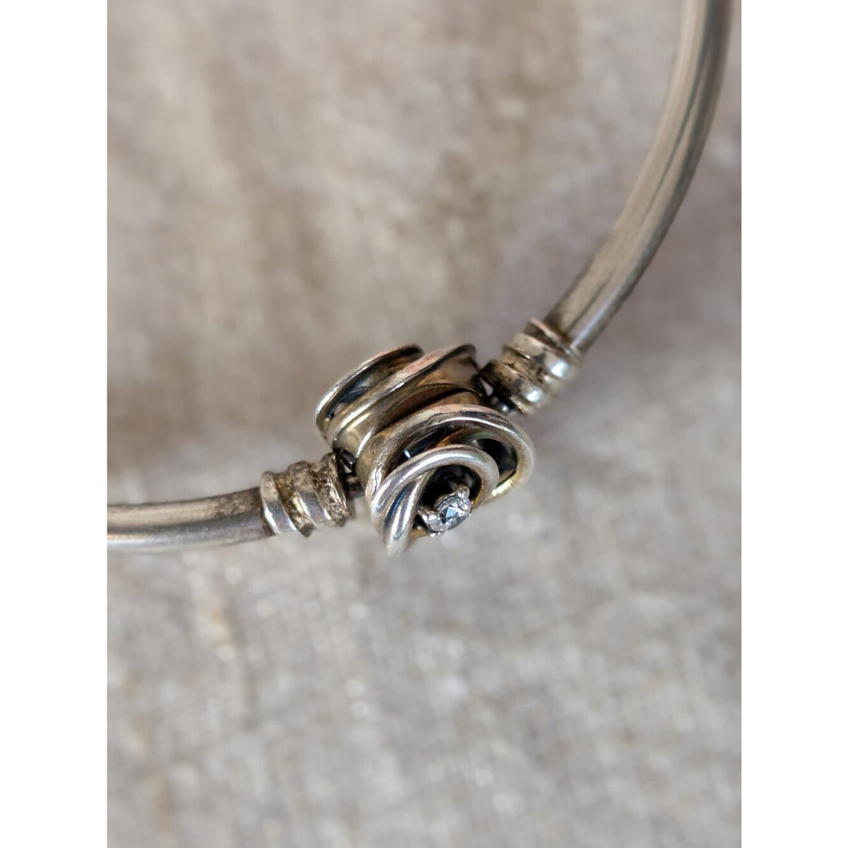 Pandora 925 Sterling Silver Swirl Knot Bangle Bracelet CZ Modern Minimalist