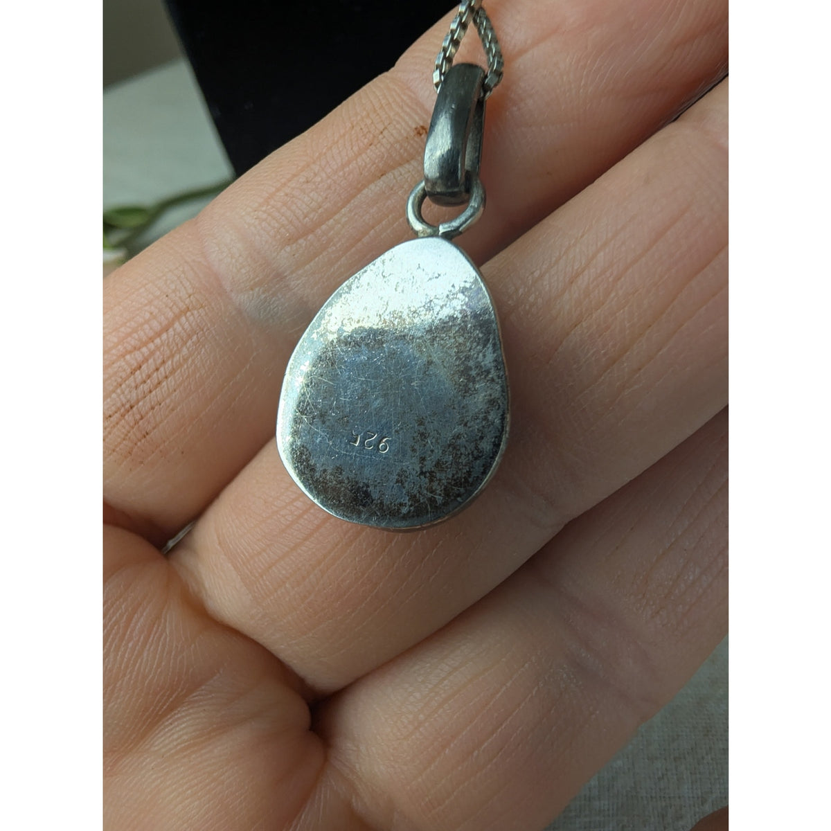 Vintage IJC Italy 925 Sterling Silver Turquoise Teardrop Pendant Box Chain Necklace