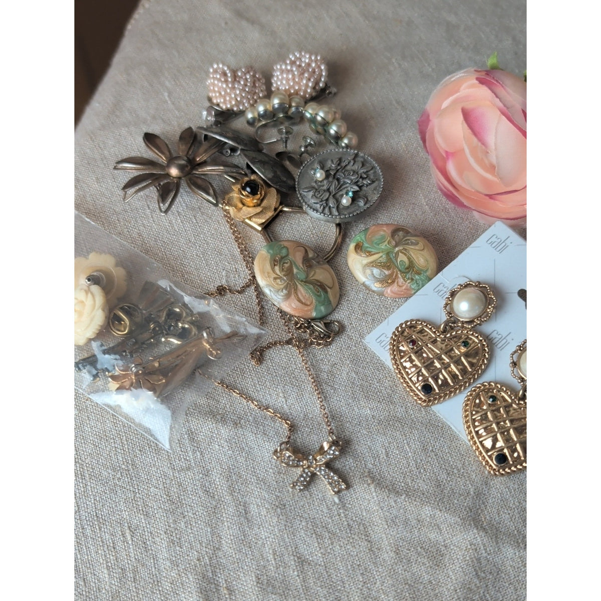 21-Piece Coquette Jewelry Bundle 11 Necklaces, Earrings & Vintage Brooches
