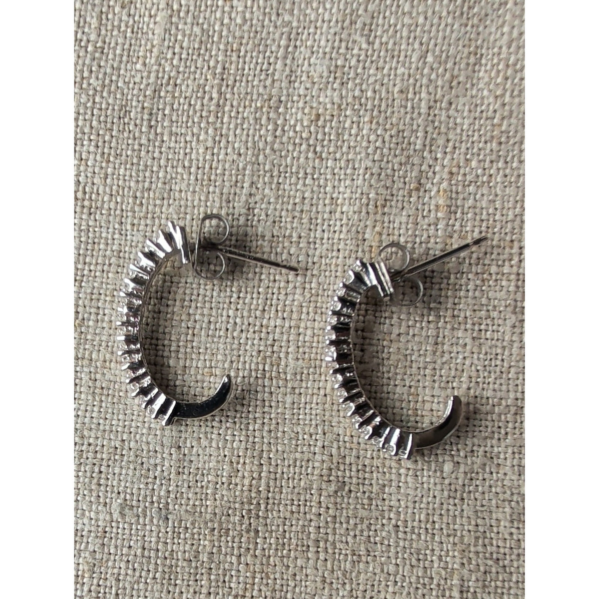 Sterling Silver 925 Clear Gemstone J Hoop Earrings Sparkling Pavé