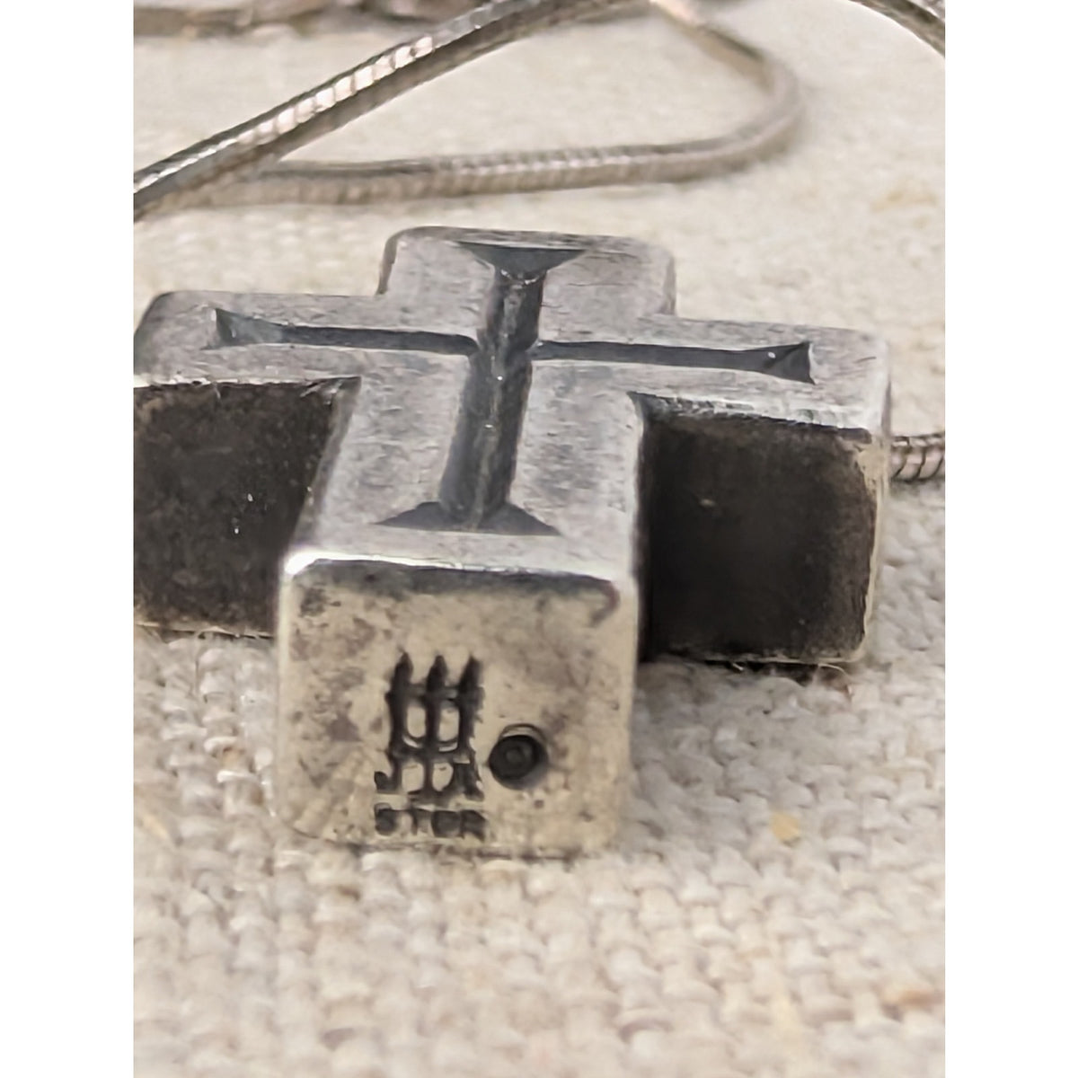 Retired James Avery Dimensional Sterling Silver Cross Pendant on 17" Vintage 925 Snake Chain Necklace - 9g Rare Candelabra Hallmark Unisex