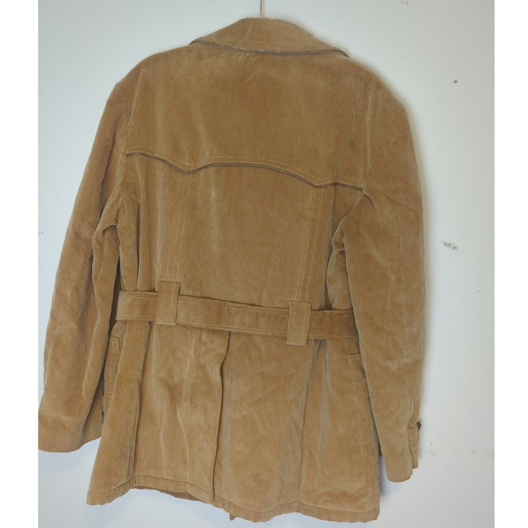 VTG 70s Towncraft Penneys Butterscotch Corduroy Belted That 70's Show Jacket Coat XL Faux Fur