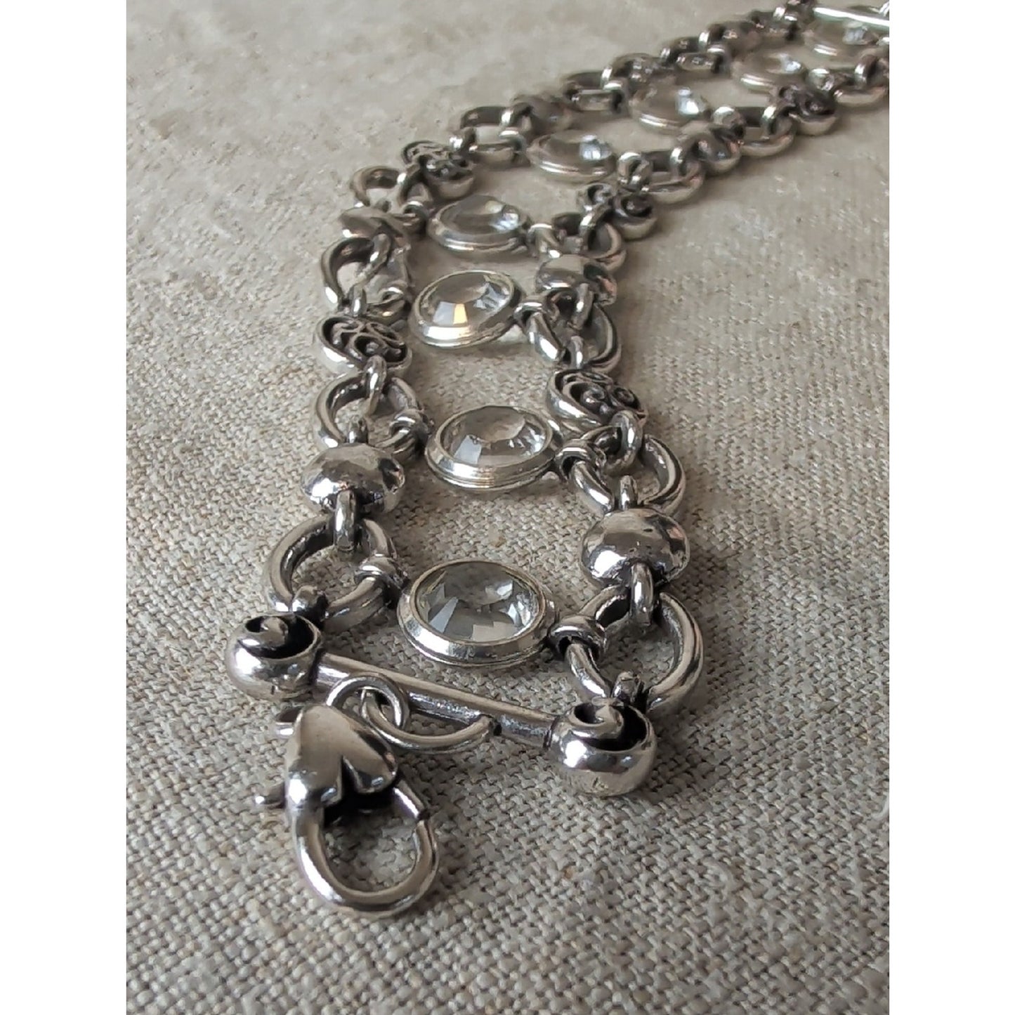 Brighton Silver Tone Station Bracelet Faceted Glass Crystal Artisan Link Jewelry