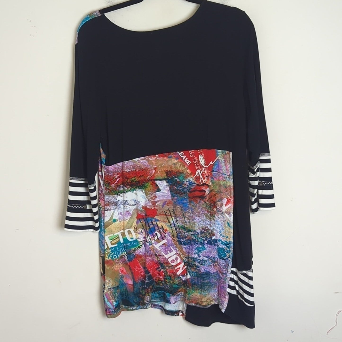 Patchwork Art to Wear Stretch  Asymmetrical Pull-Over Tunic Women Size Large