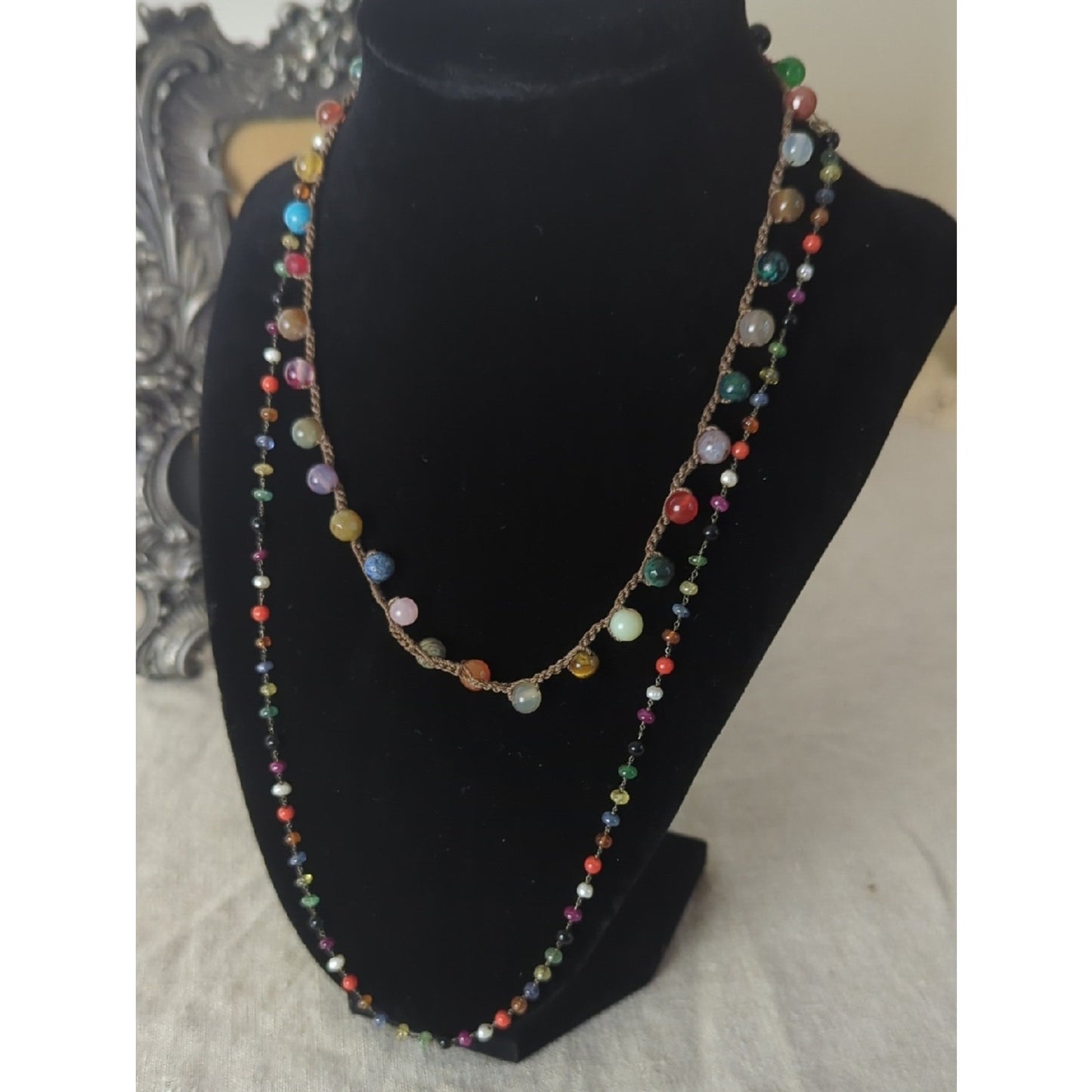Convertible Boho Gemstone Necklace Set Layered Wrap Bracelet  Earthy