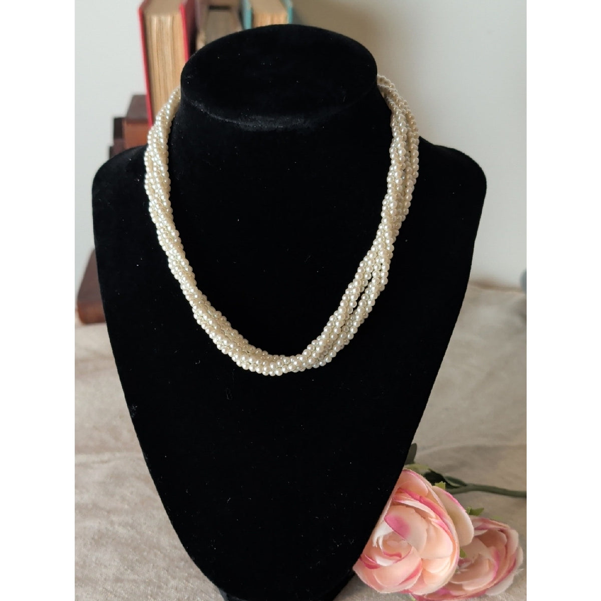 Vintage Twisted Faux Pearl Necklace Multi Strand Mid Century Glam
