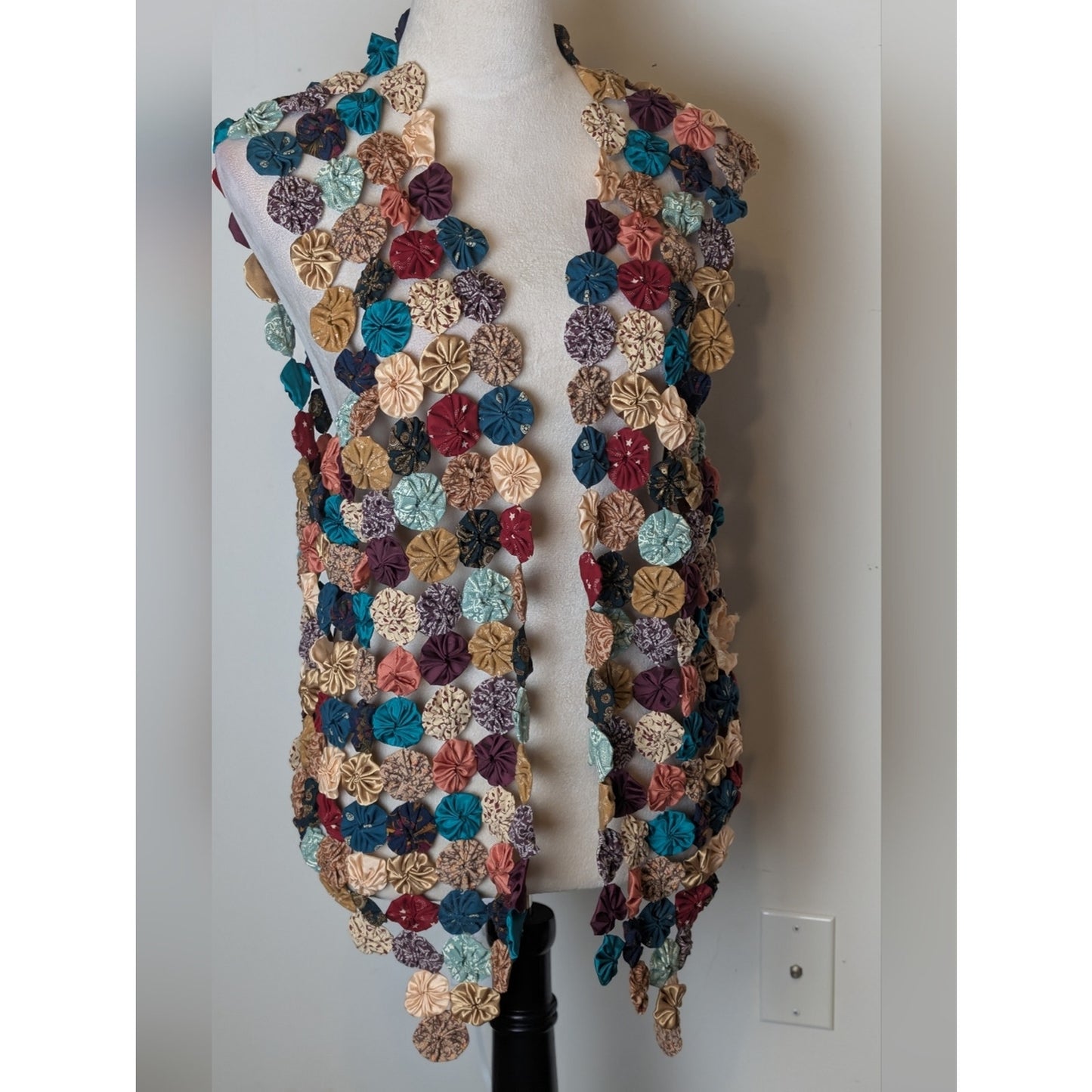Vintage Handmade Pinwheel Patchwork Vest Wearable Textile Art Boho Granola Girl