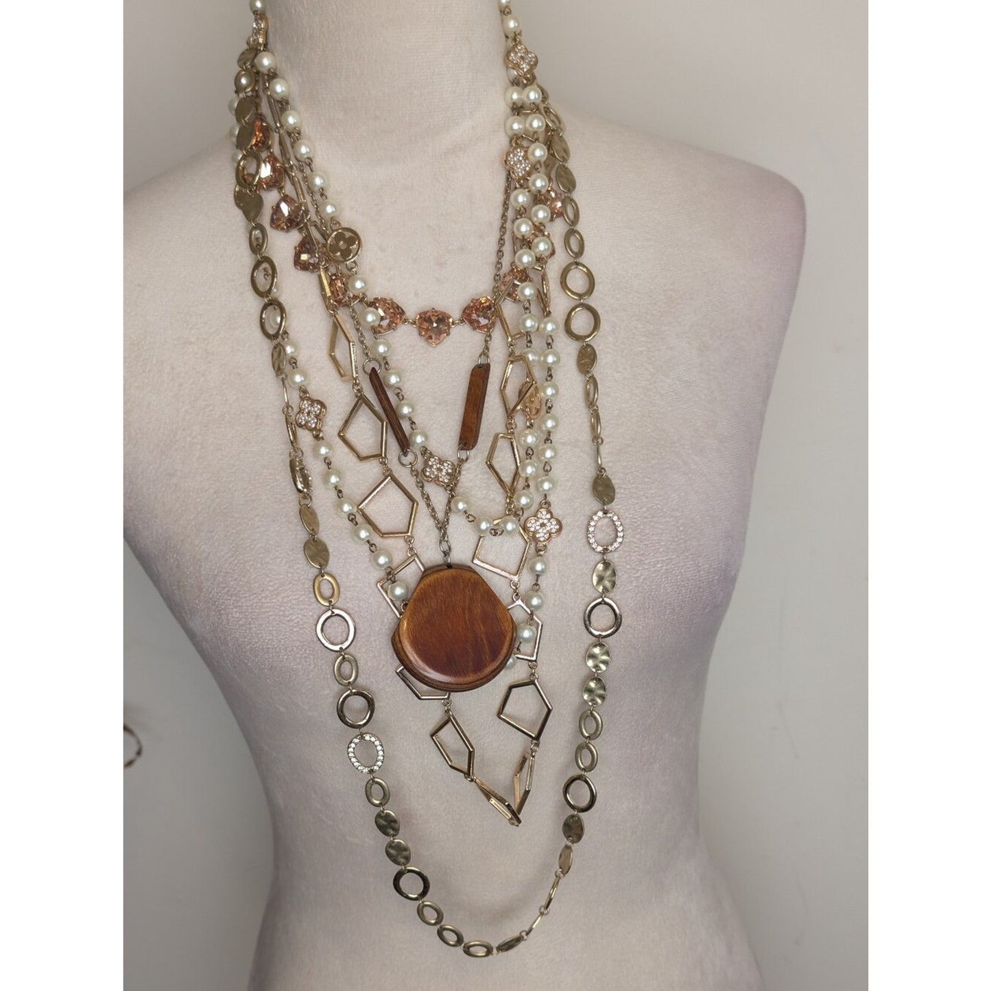Boho Luxe Designer Jewelry Lot 5 Necklaces Glass Pearl CZ Layering Set