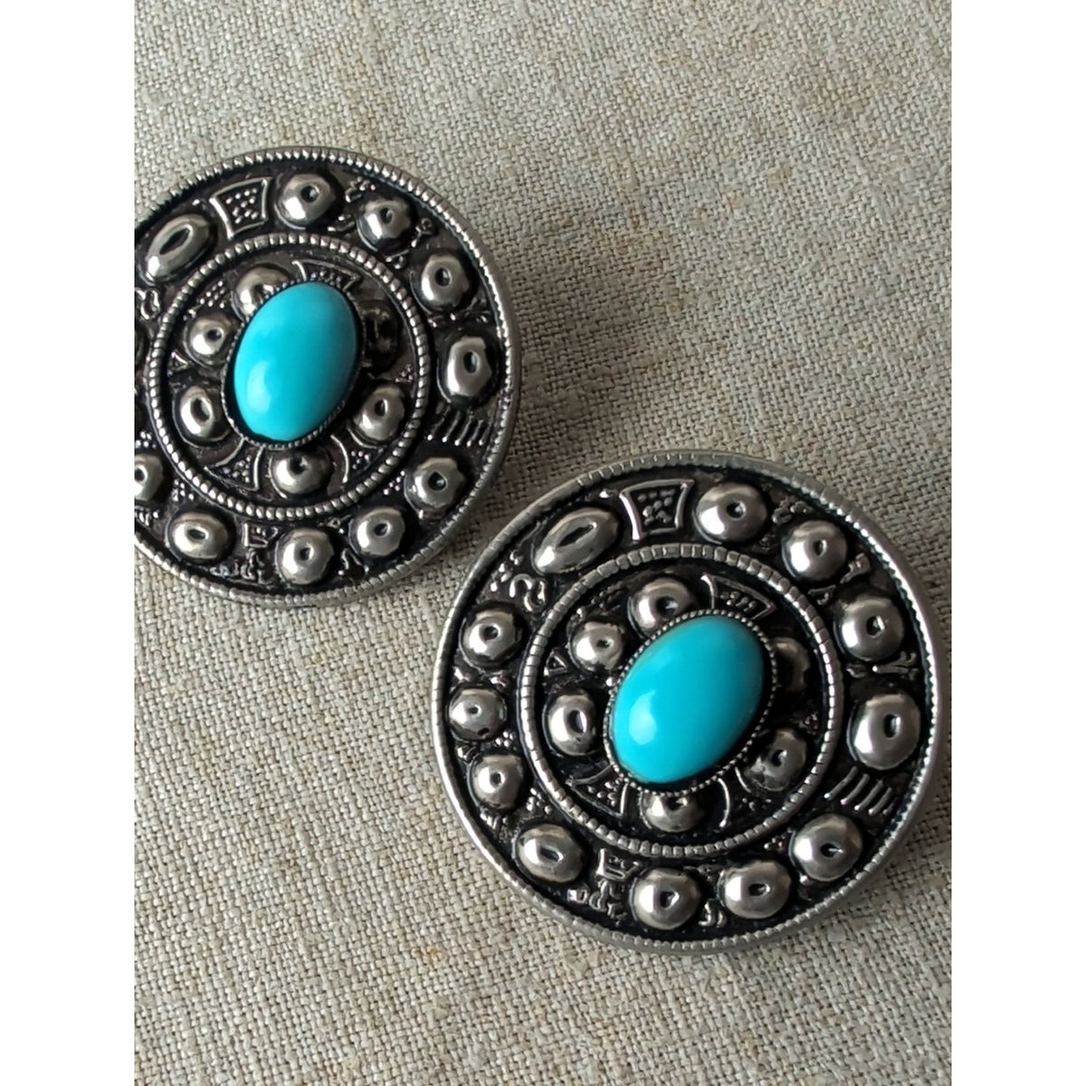 Southwestern Boho Earring Lot of 4 Pairs Turquoise Blue & Silver Tone