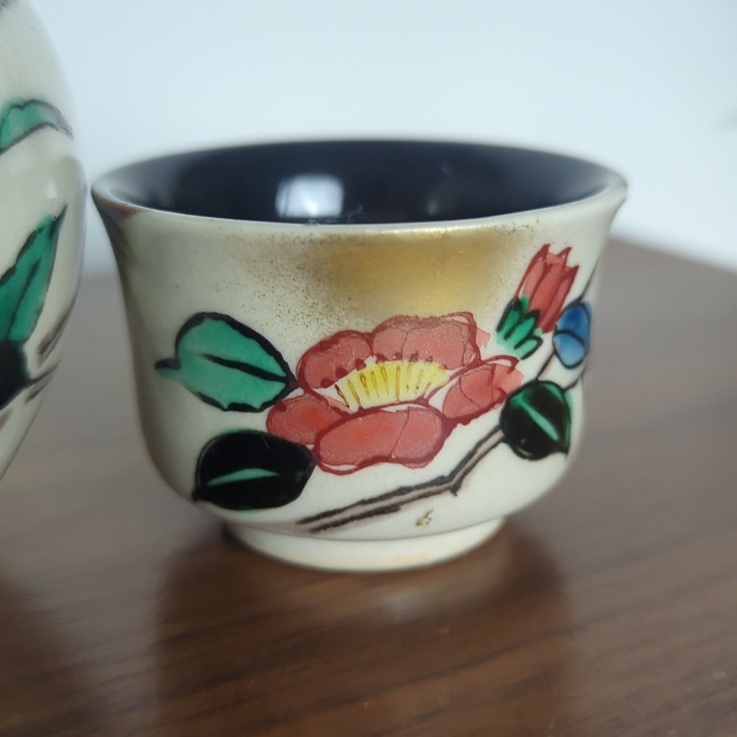 Vintage Japanese Sake Set | Hand Painted Tokkuri Bottle + 2 Ochoko Cups