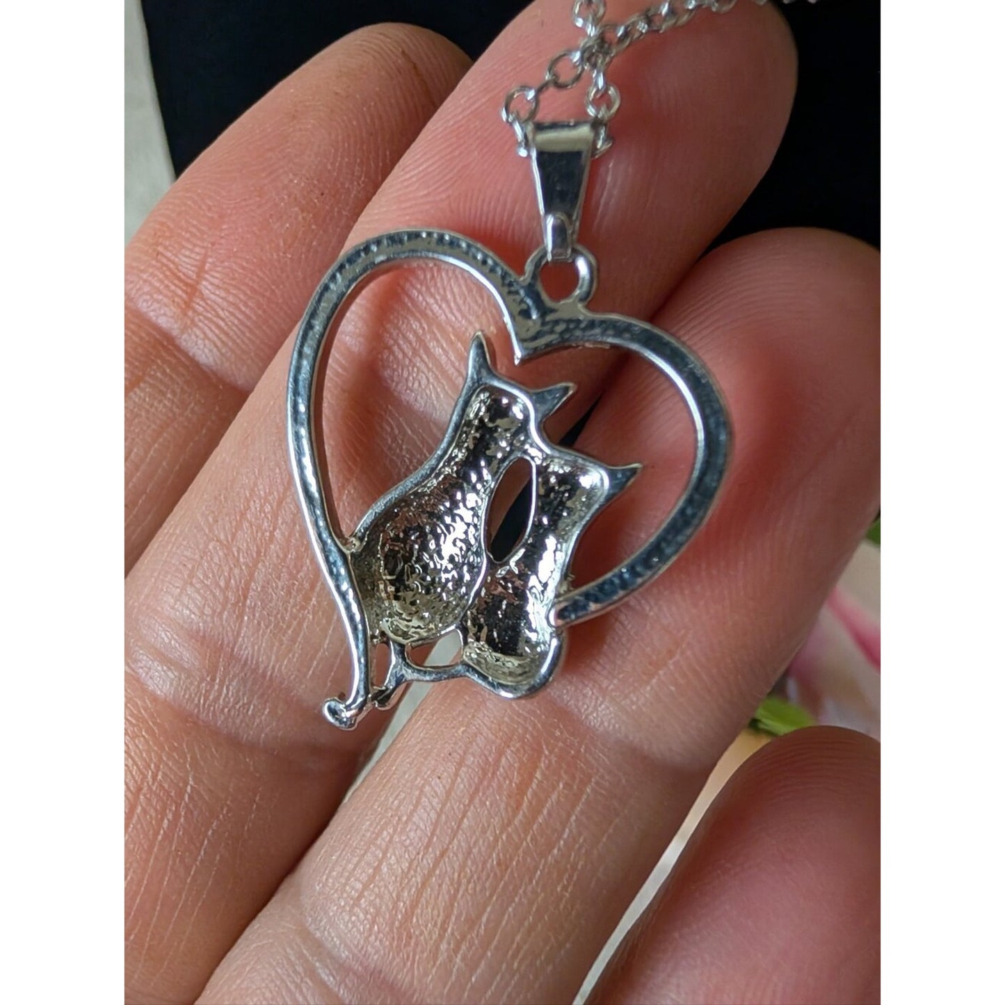 FAC Cat Lover Rhinestone Heart Pendant Silhouette