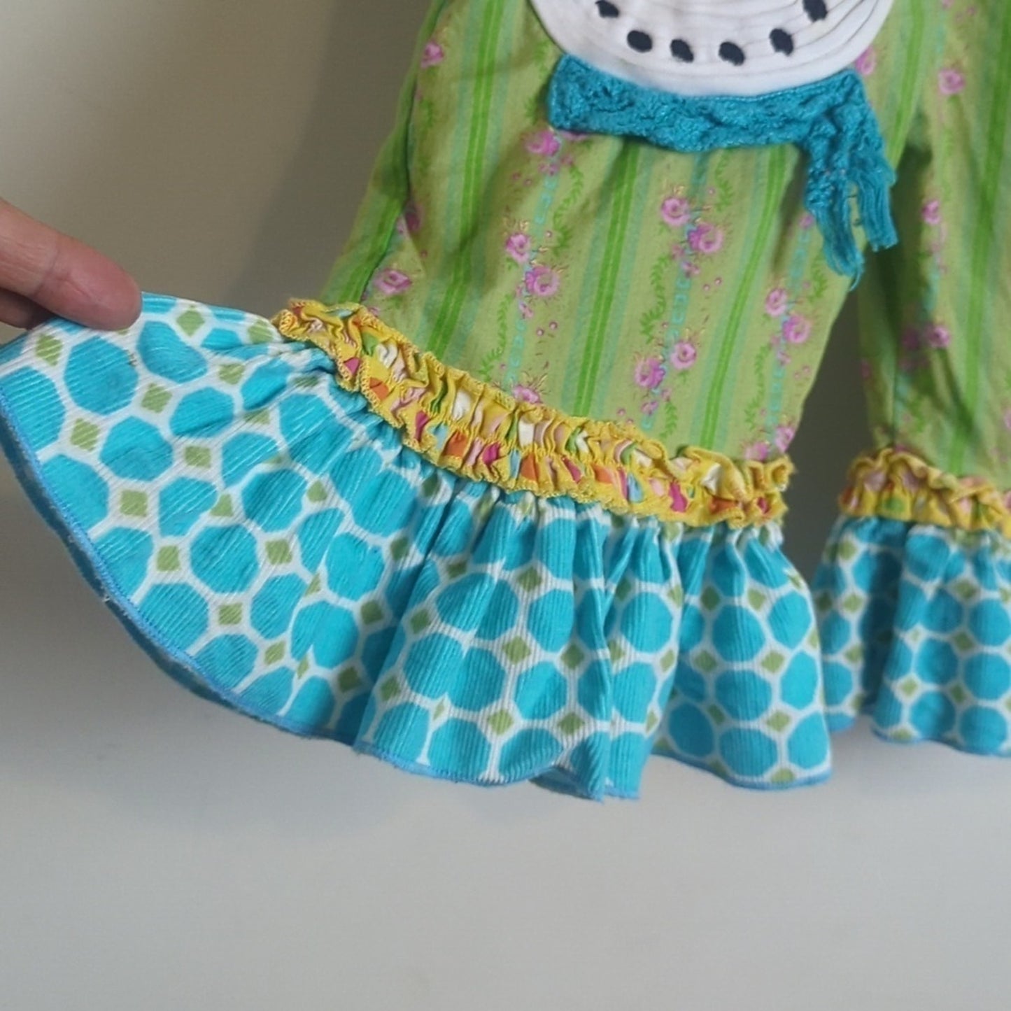 La Jenn's Romper Snowman Corduroy Bell Bottoms Patchwork Girl 18 Months