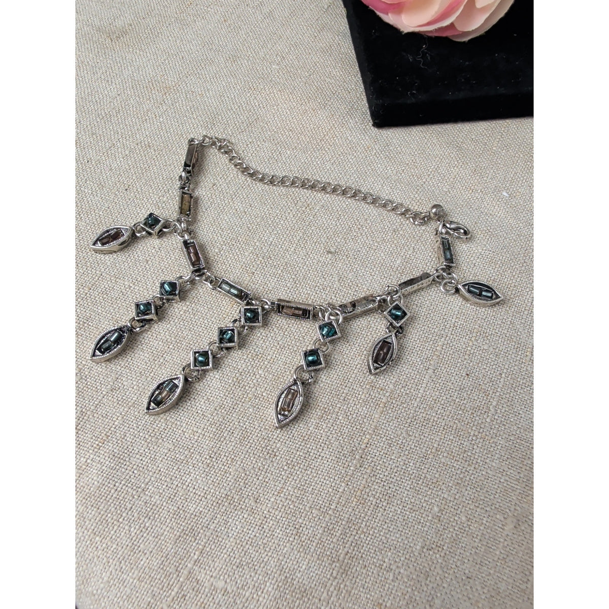 Art Deco Revival Dangle Drop Bracelet Marquise & Square Rhinestones Cascading