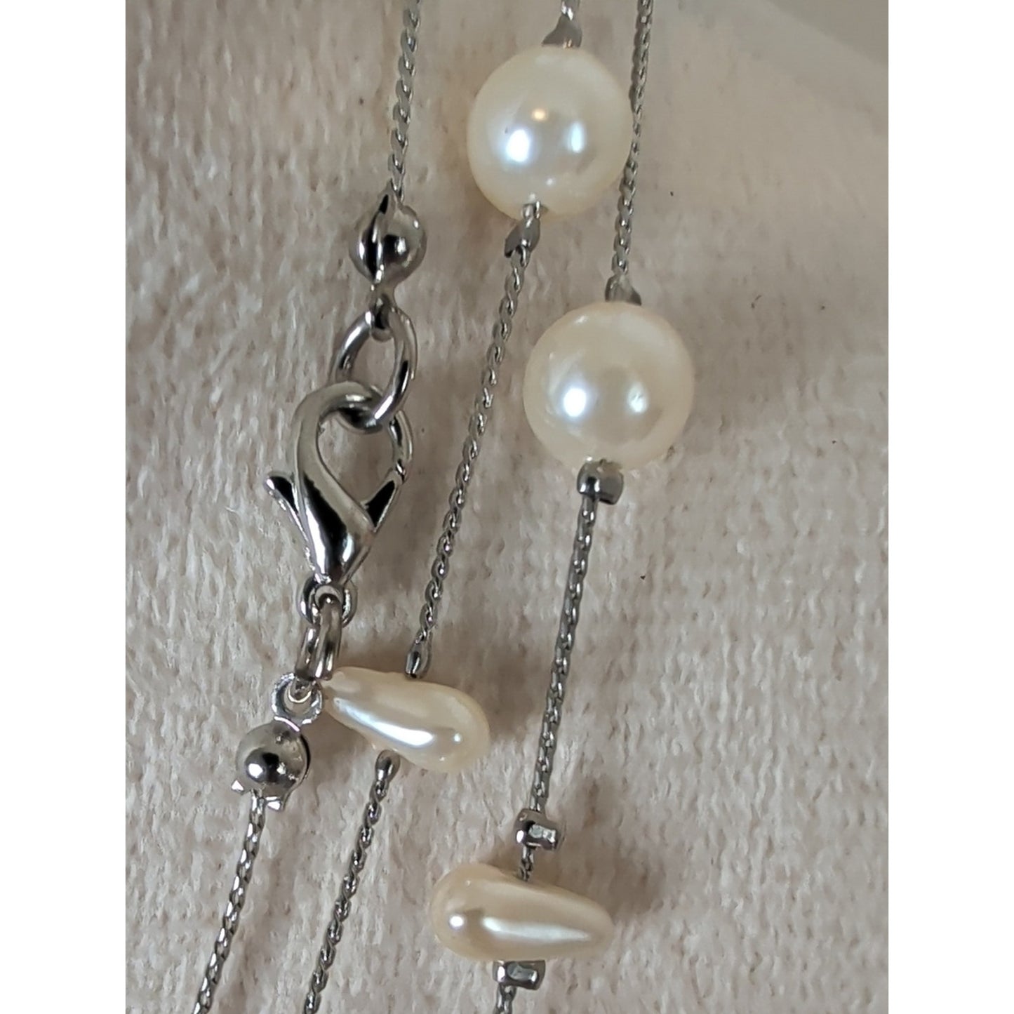 Vintage Opera Length Faux Pearl & Glass Crystal Necklace Romantic Coquette