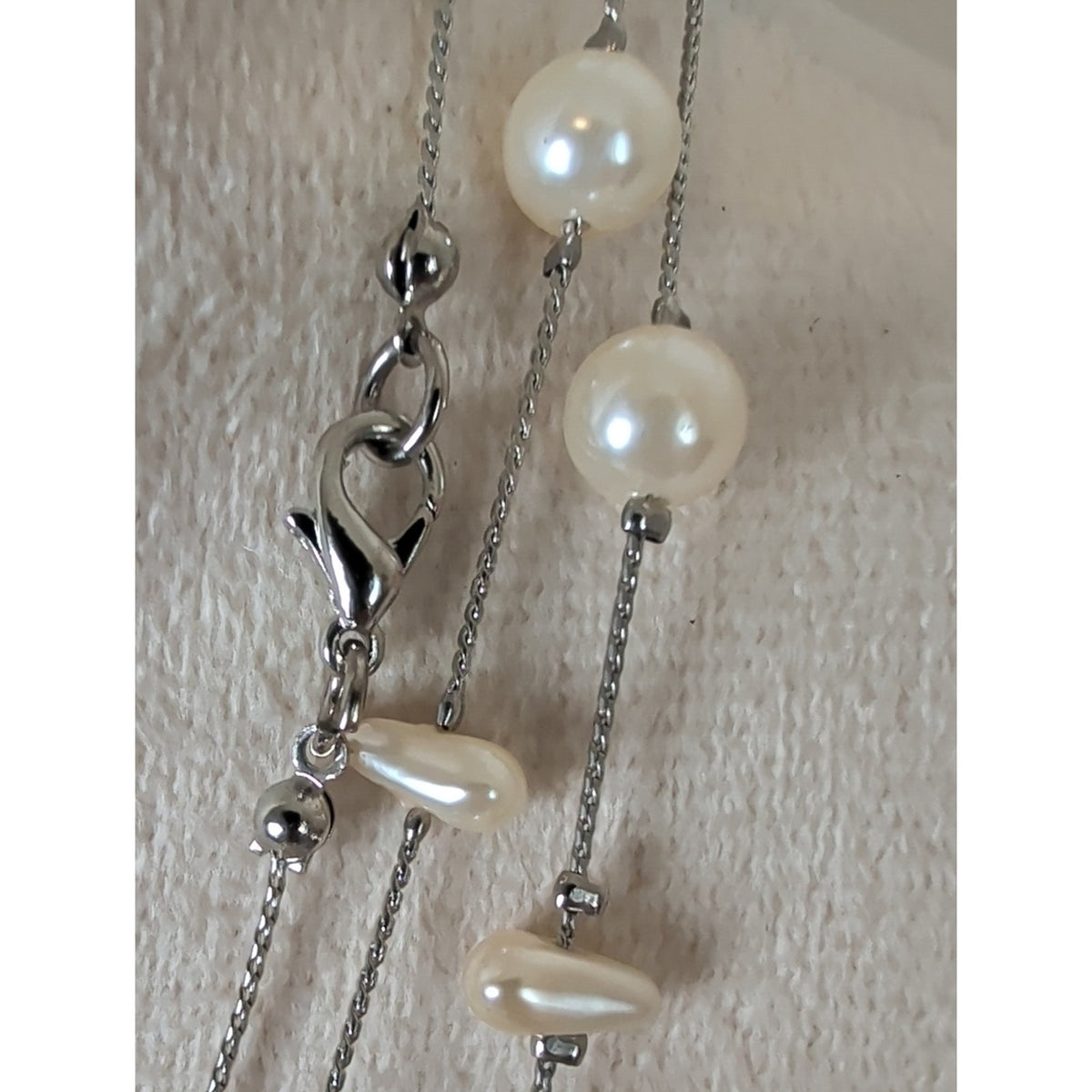 Vintage Opera Length Faux Pearl & Glass Crystal Necklace Romantic Coquette