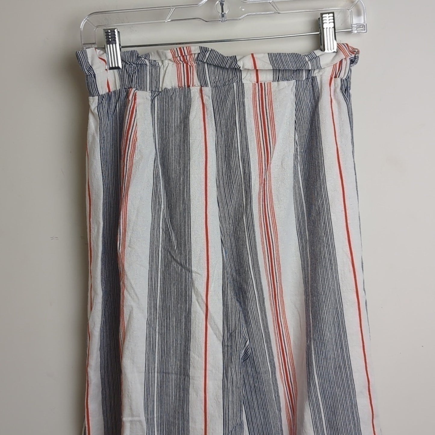 Beachy Loungwear Linen Blend Wide Leg Pull on Striped Capris Small