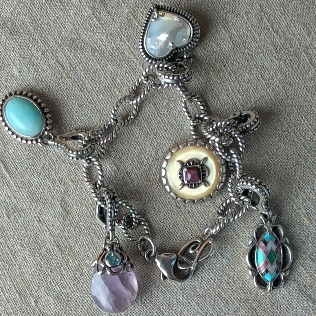 Vintage Carolyn Pollack Relios Sterling Silver Bejeweled Enhancer Charm Bracelet