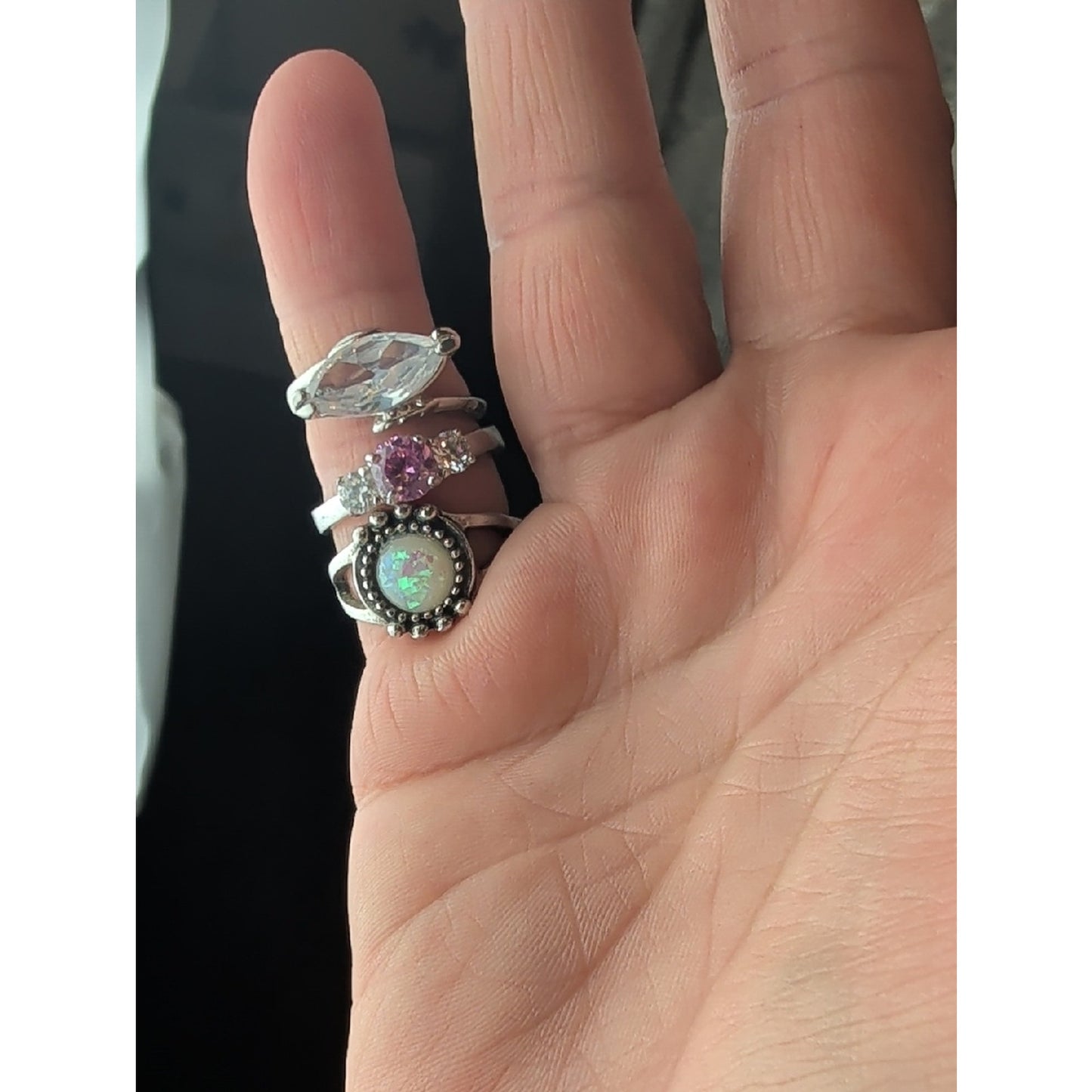 Coquette Ring Set Pink Gemstone & Faux Opal Rings Soft Girl Y2K Romantic Jewelry