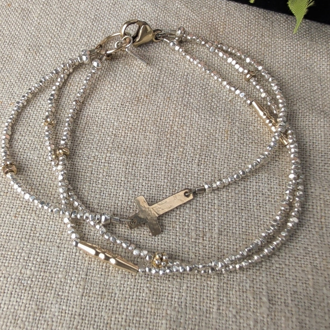 Sundance Catalog Robin Braun RB Gold Filled Multi Strand Cross Bracelet 7.25"