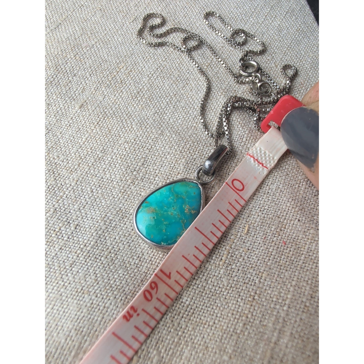 Vintage IJC Italy 925 Sterling Silver Turquoise Teardrop Pendant Box Chain Necklace