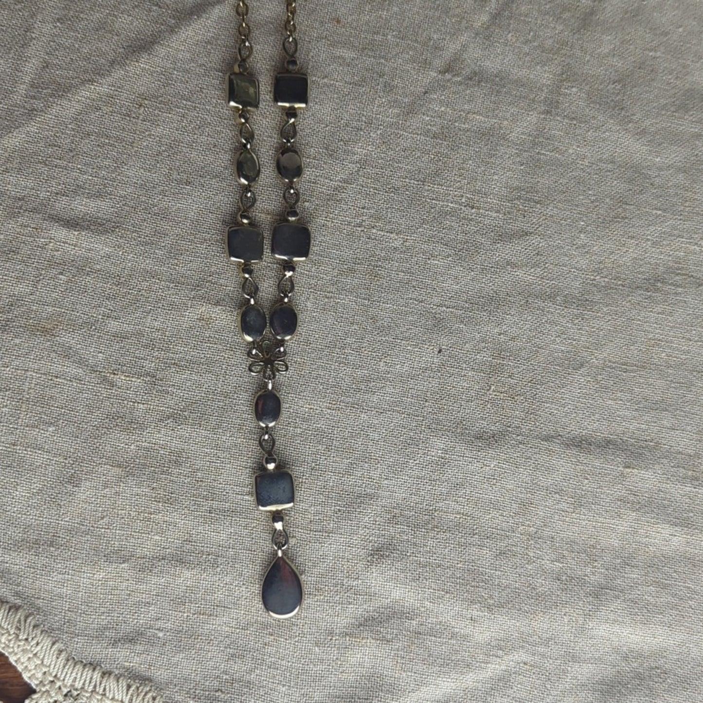 Artisan Mixed Stone Y Necklace Boho Earth Tone Statement