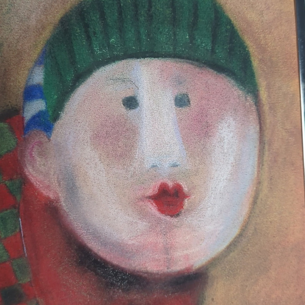 Large Textured Folk Art Painting Couple on Tricycle Whimsical Textured Art