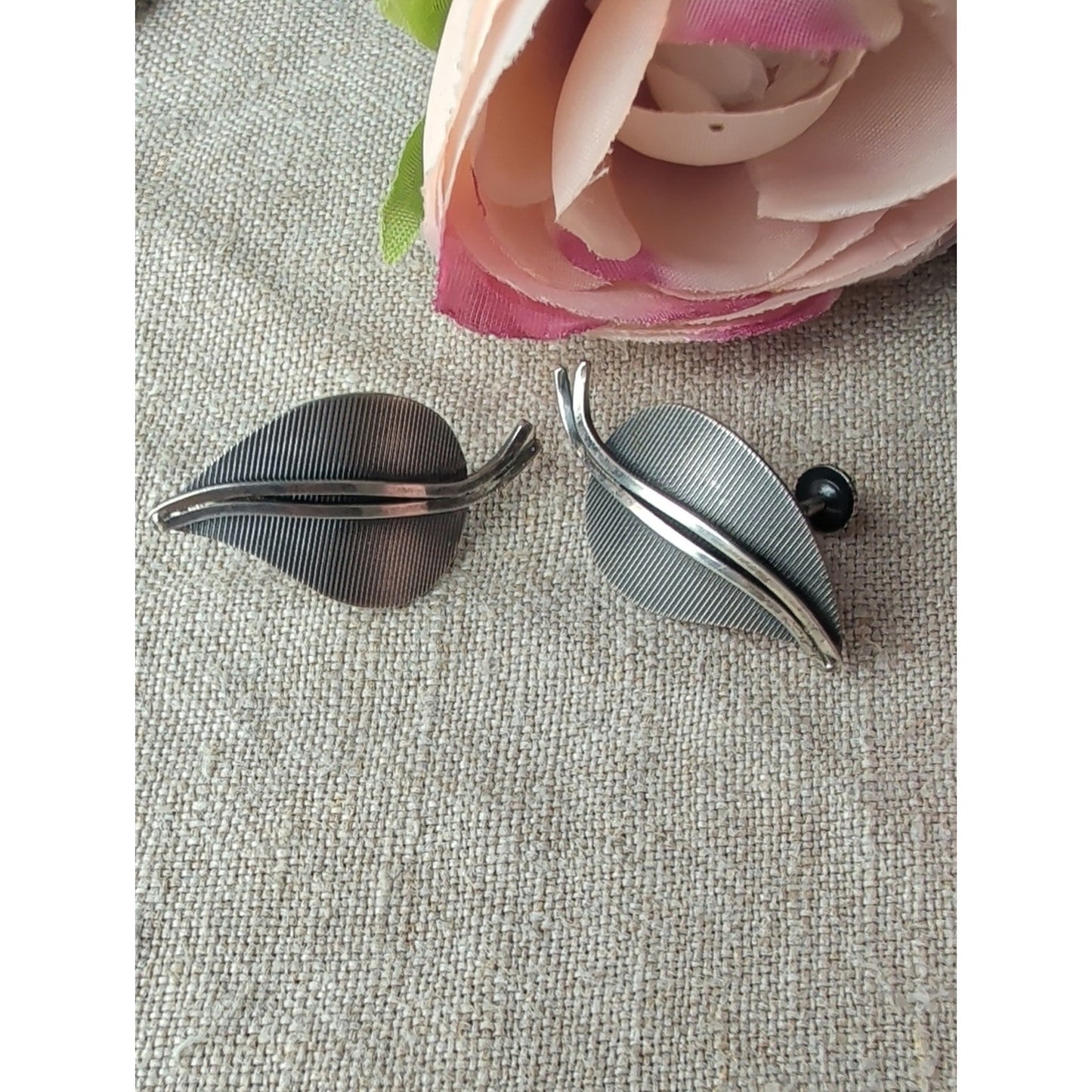 40's/50'sGermany Sterling Silver Leaf Earrings  Mid Century Screw Back Botanical