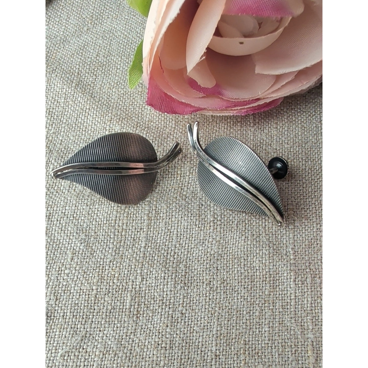 40's/50'sGermany Sterling Silver Leaf Earrings  Mid Century Screw Back Botanical