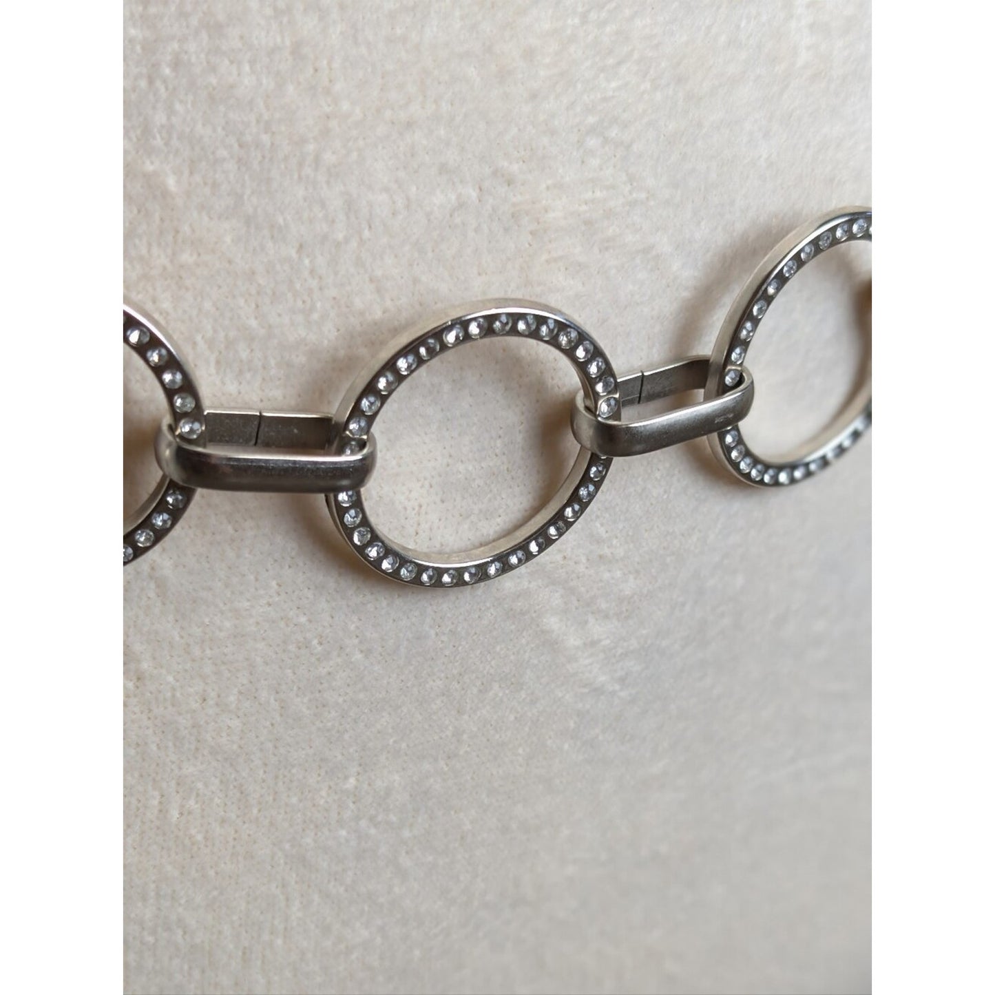 Vintage Y2K Rhinestone Chain Belt  Silver Tone Circle Link McBling 2000s Glam