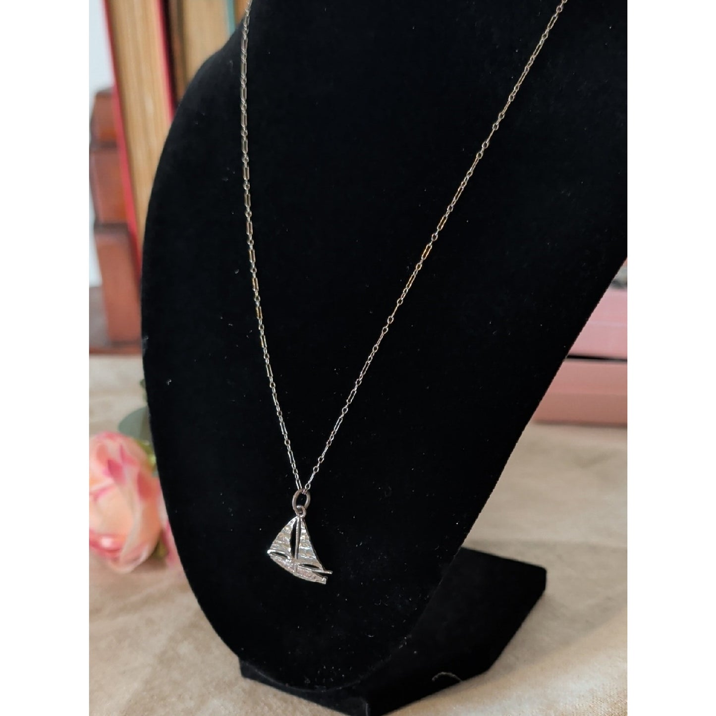 Vintage Sterling Sailboat Pendant  Necklace Coastal Nautical