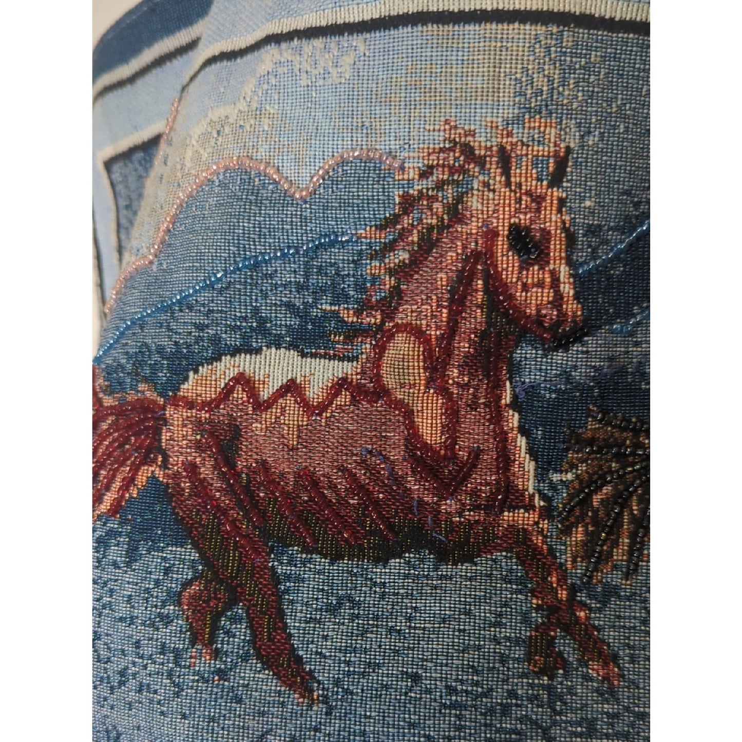 Vintage Horse Tapestry Tote Bag  Woven Equestrian Scene With Clover Tote Charm