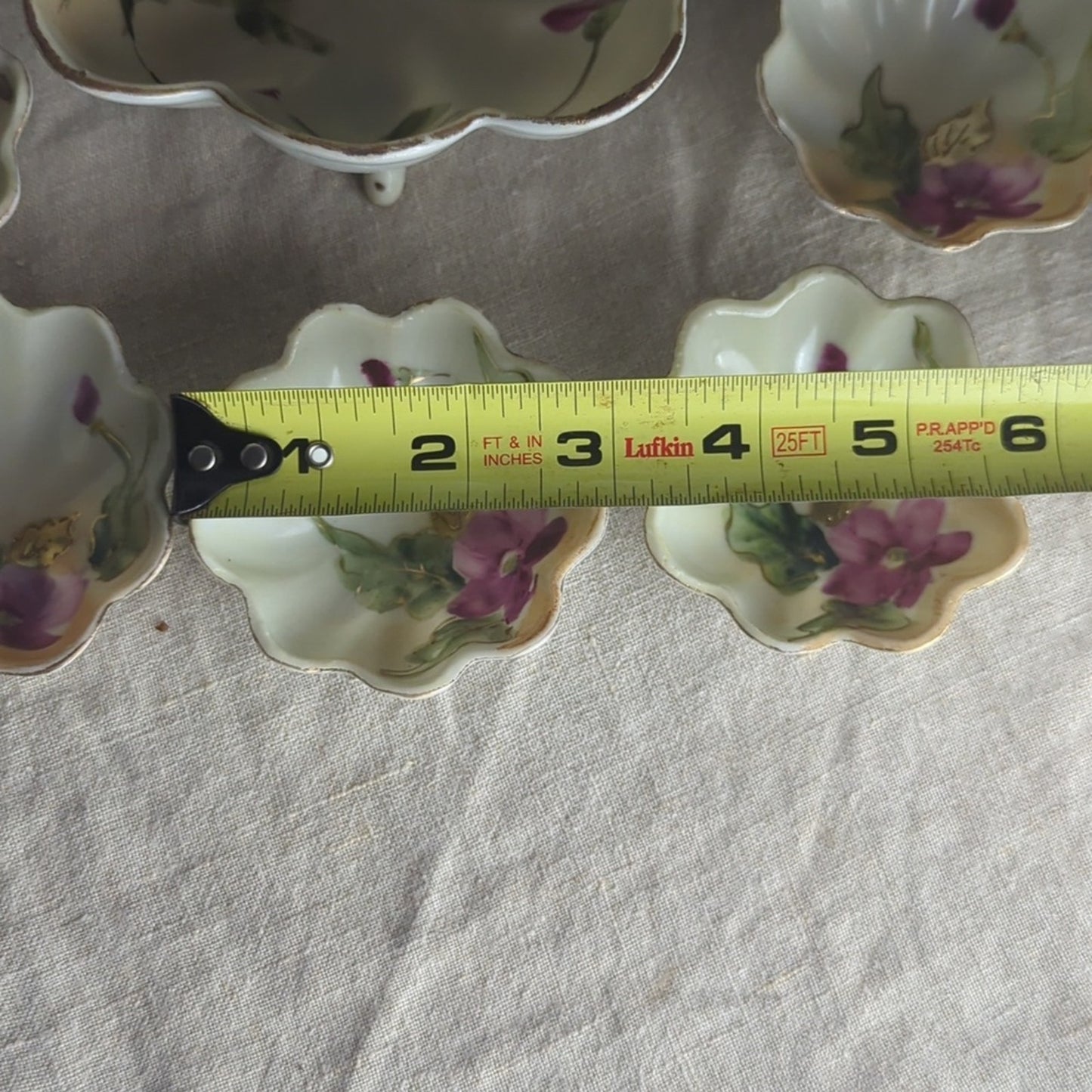 Vintage Made in Japan Porcelain Relish Server Set 3-Footed Bowl & 6 Floral bowls