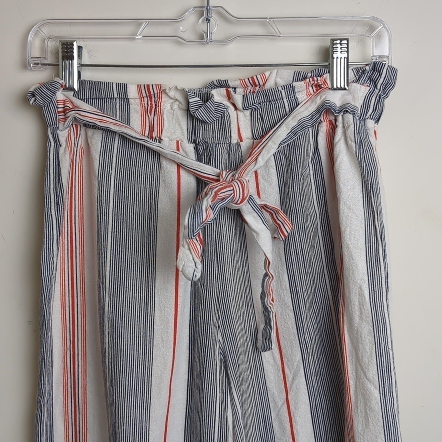 Beachy Loungwear Linen Blend Wide Leg Pull on Striped Capris Small