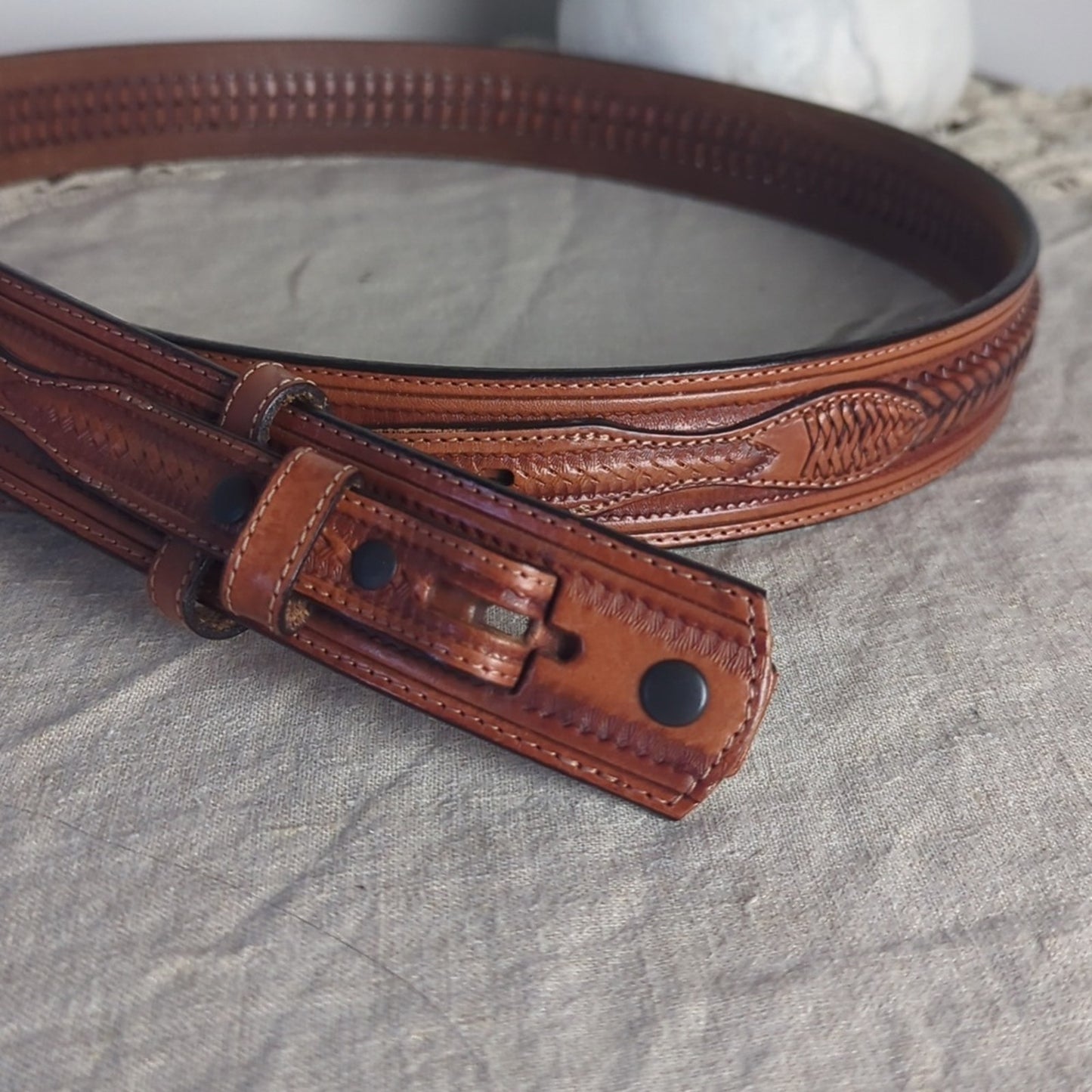 Vintage Braided Leather Belt Strap Size 40 Stamped Leather Western Belt Leather
