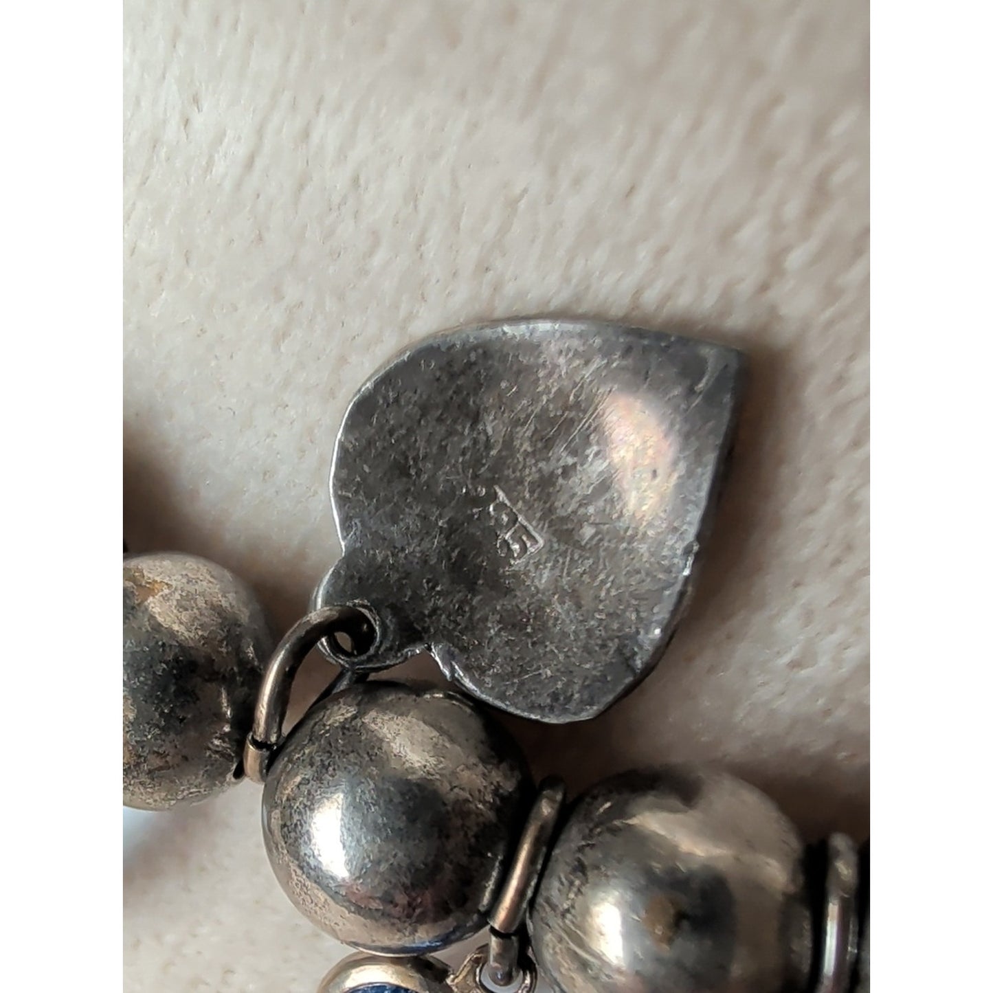 Vintage Artisan Heart Charm Necklace Sterling Accent Blue Faceted Glass