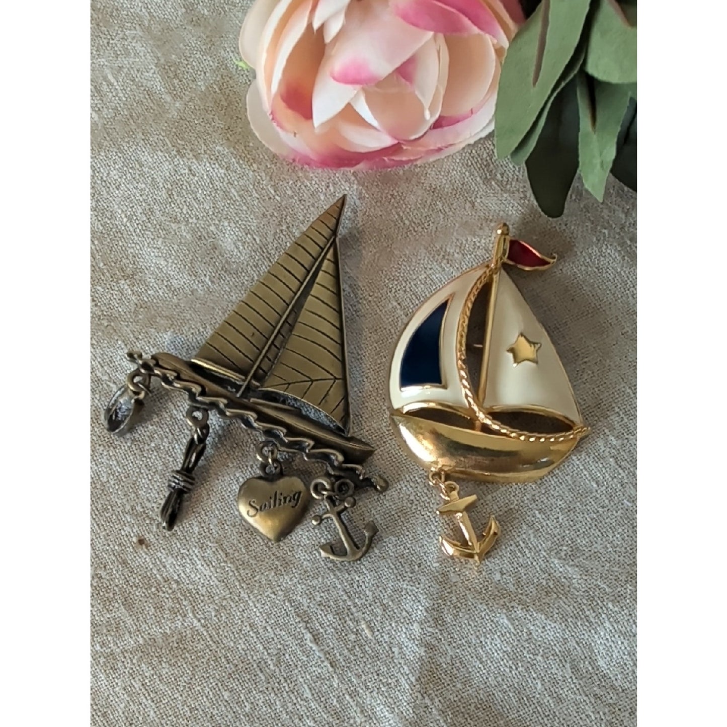 Vintage Nautical Sailboat Brooch Lot JJ Avon  Coastal Grandma Maritime Cottagec