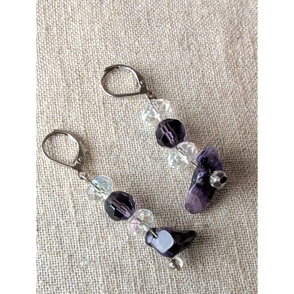 Artisan Sterling Silver Amethyst & Crystal Dangle Earrings