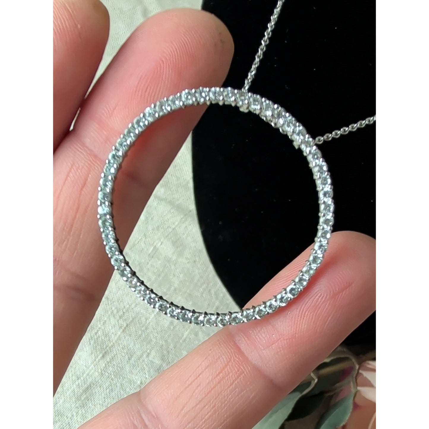 Sterling Silver CZ Circle Necklace 925  Pavé Eternity Karma Pendant Minimalist