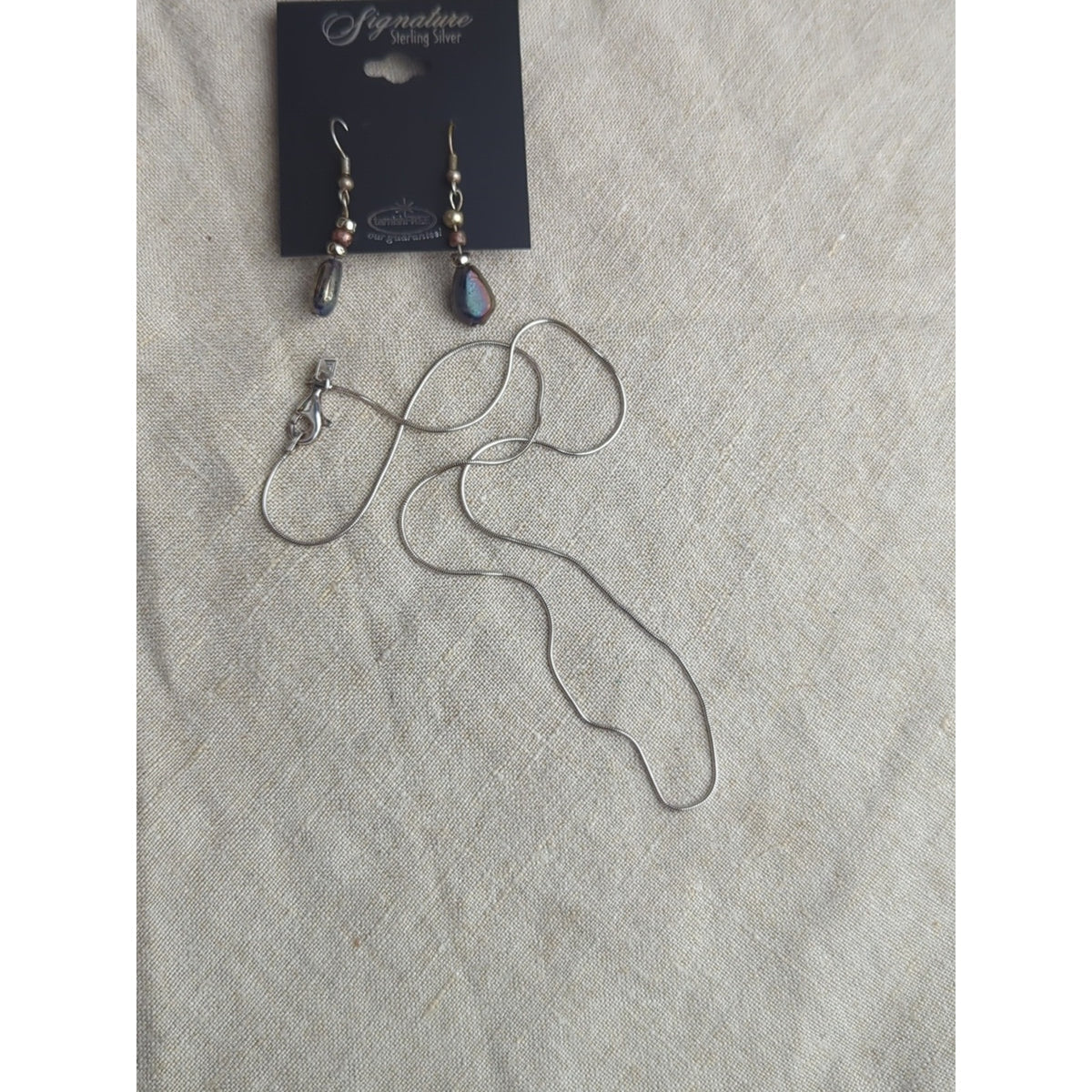 Y2K Sterling Silver Necklace & Iridescent Pearl Drop Earrings Set | Early 2000s