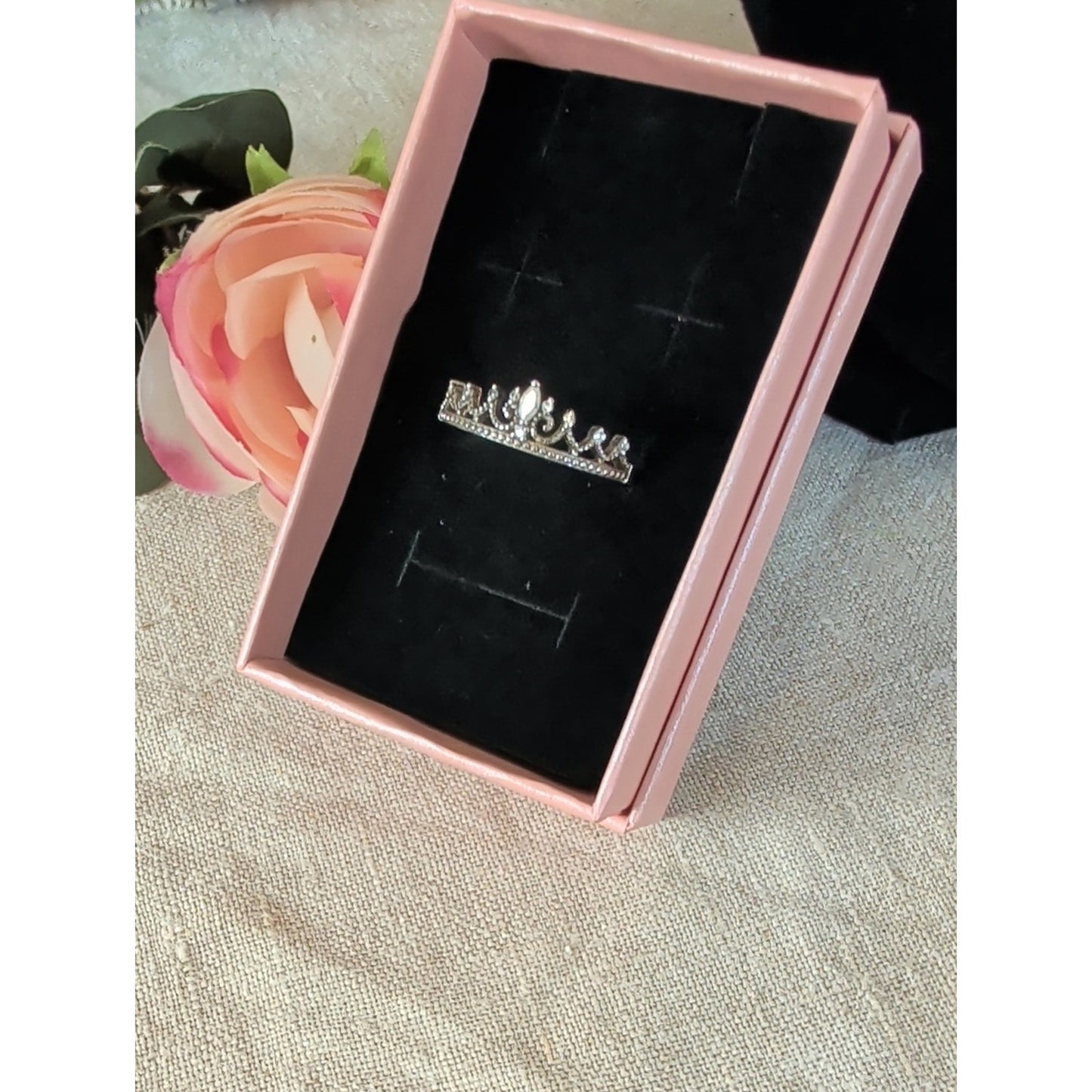 925 Sterling Silver Princess Tiara Crown Ring CZ Size 9.5