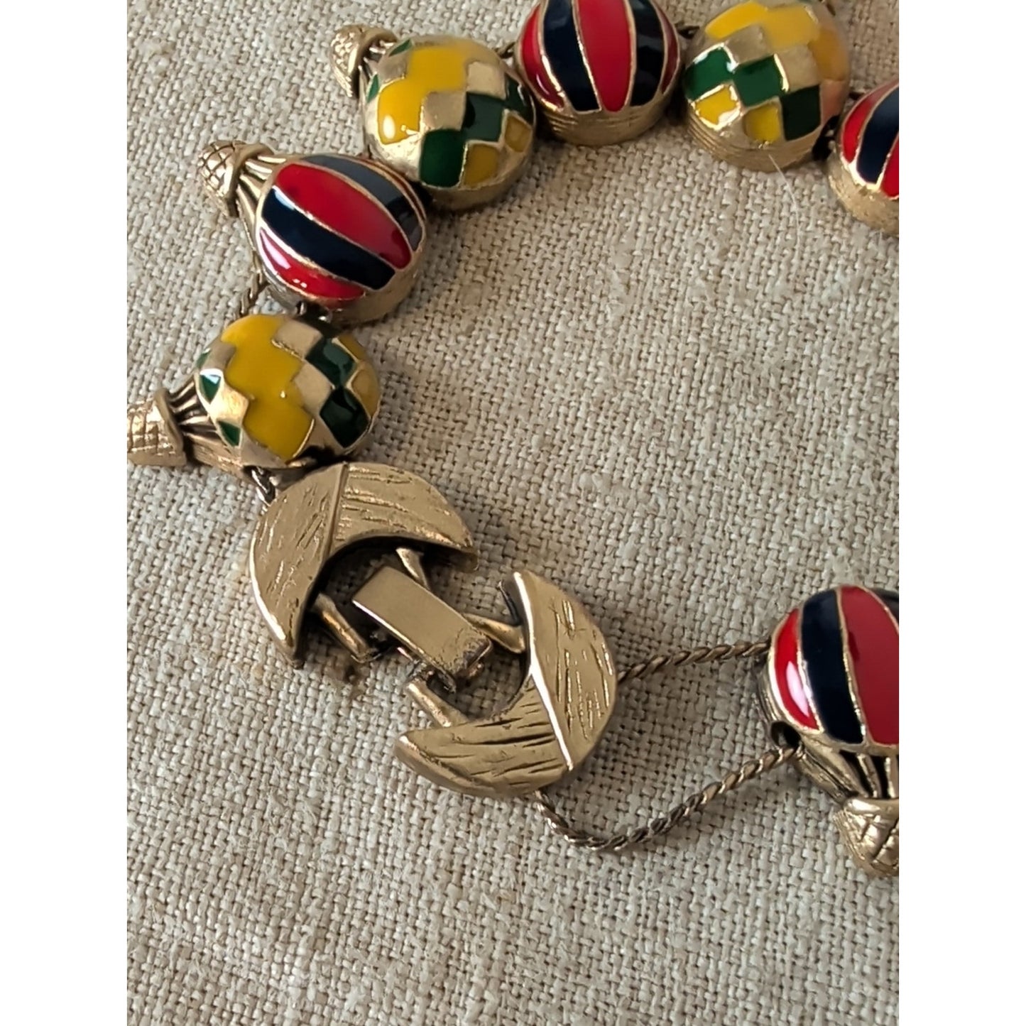 Enamel Whimsical Air Balloon Link Bracelet in Yellow, Red, Green &Blue