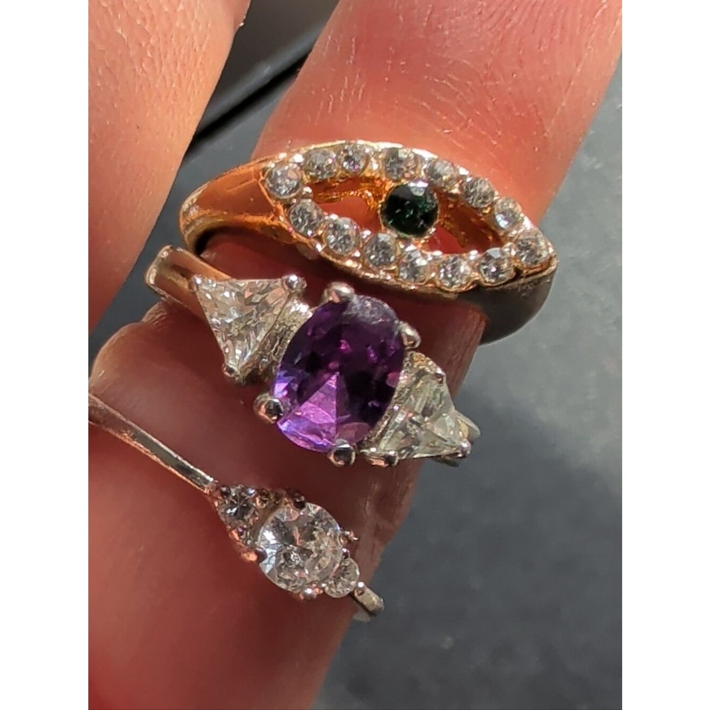 Rhinestone Ring Lot Evil Eye, Purple Statement & Solitaire