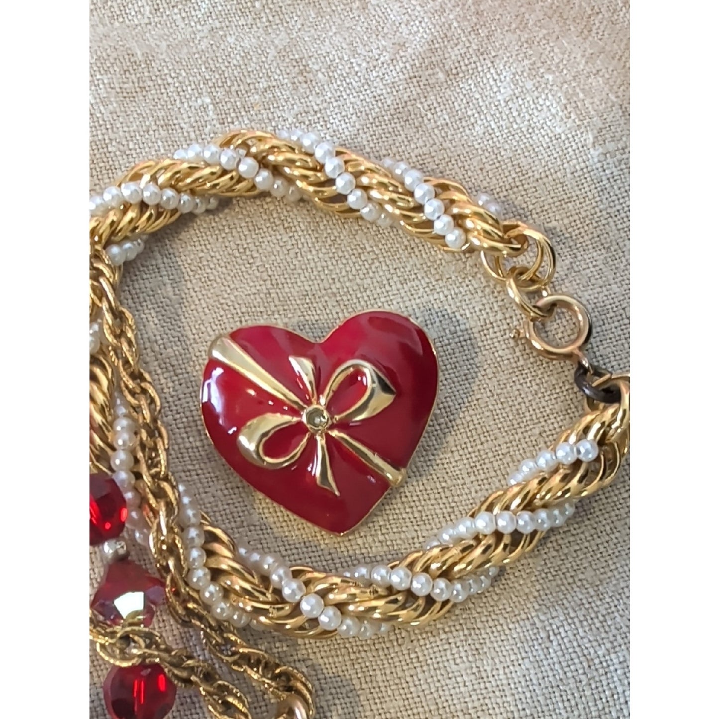 Vintage Coquette Jewelry Lot Ruby Red Hearts Butterfly Brooch Sarah Cov